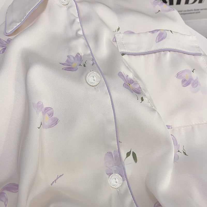 Femenza™ Magnolia Ice Silk Long Sleeve Pajamas Suit