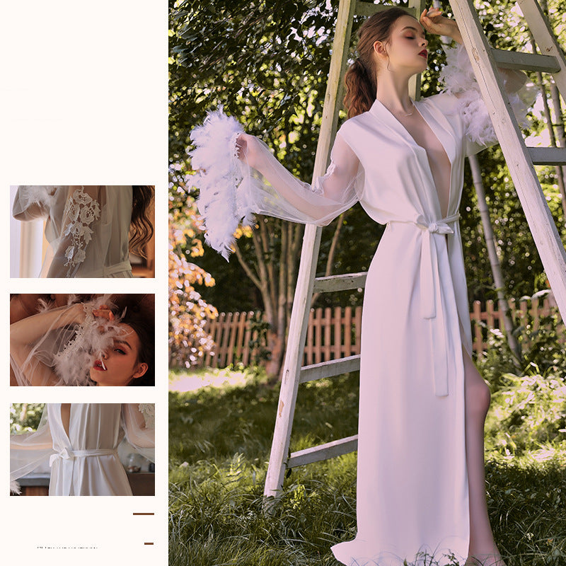 Femenza™ Embroidered Lace-up Long Nightgown Loungewear