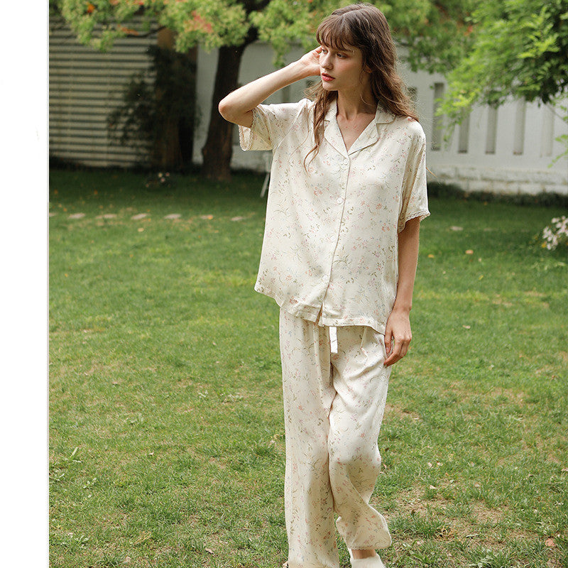 Femenza™ Satin Small Willow Leaf Floral Print Loungewear