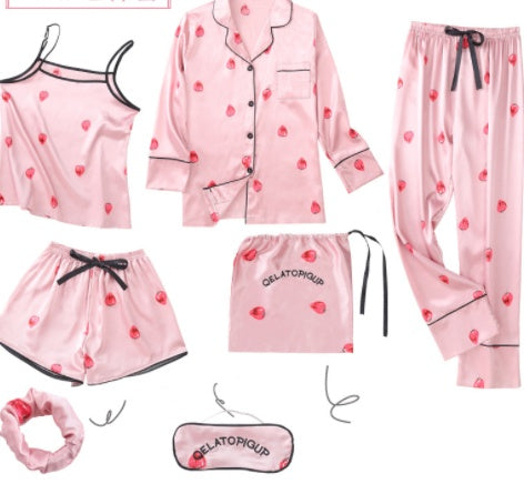 Femenza™ Simulated Silk Striped Seven-piece Loungewear
