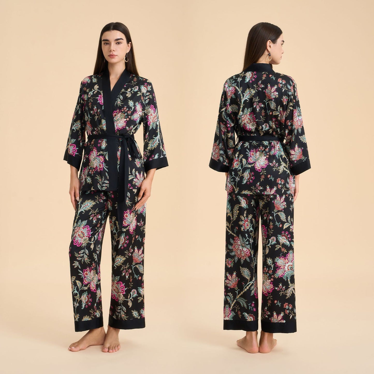 Femenza™ Floral-print Satin Chiffon Loungewear Set