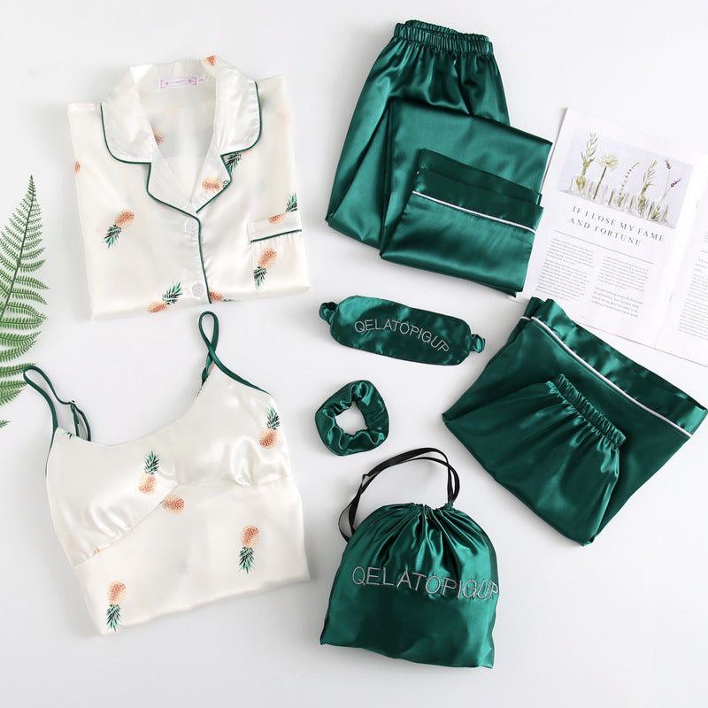 Femenza™ Silk Printed Sweet Cute Loungewear Seven-piece Set