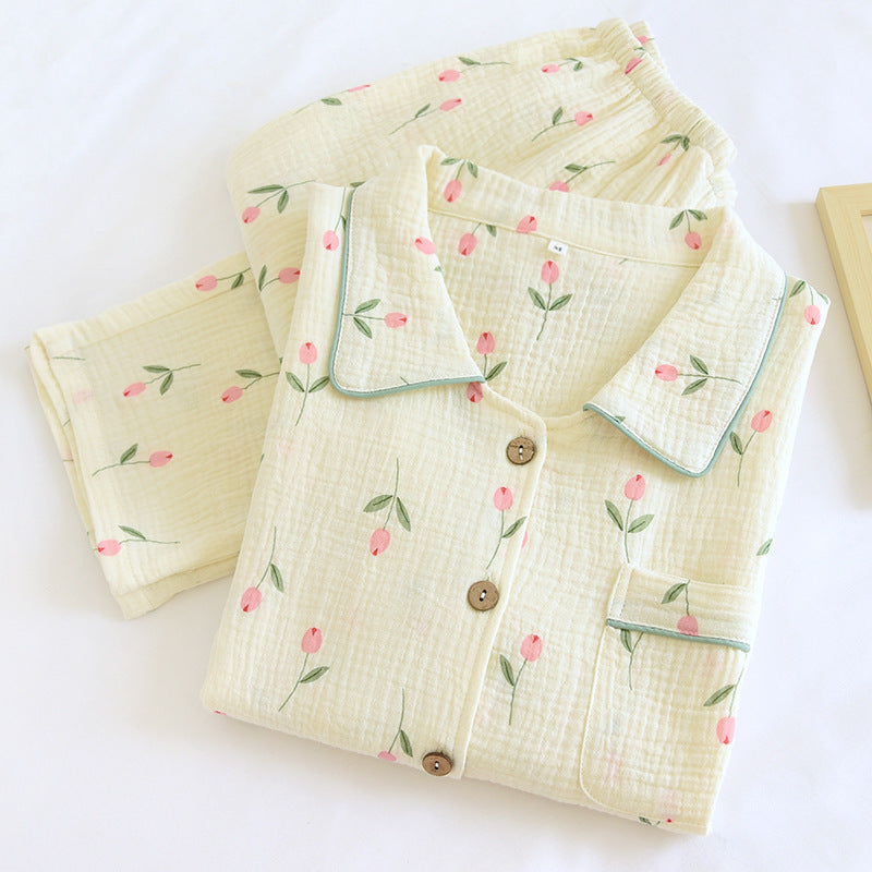 Femenza™ Gauze Double Crepe Lapel Loungewear Set