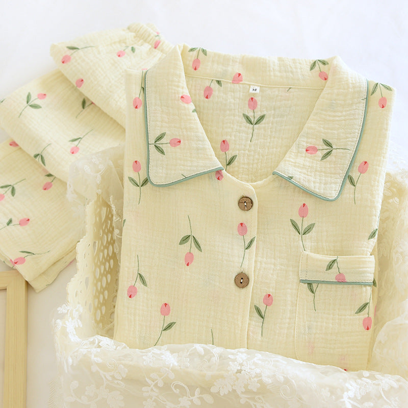 Femenza™ Gauze Double Crepe Lapel Loungewear Set