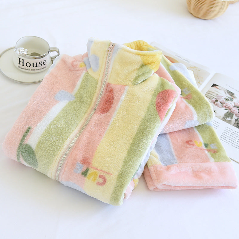 Femenza™ Women's Loose Flannel Fleece-lined Loungewear Suit