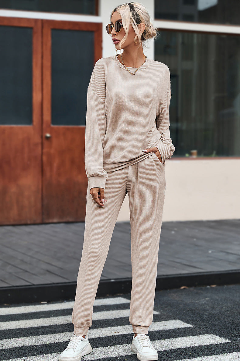 Femenza™ Solid Color Long-Sleeved Loungewear Suit Casual Set
