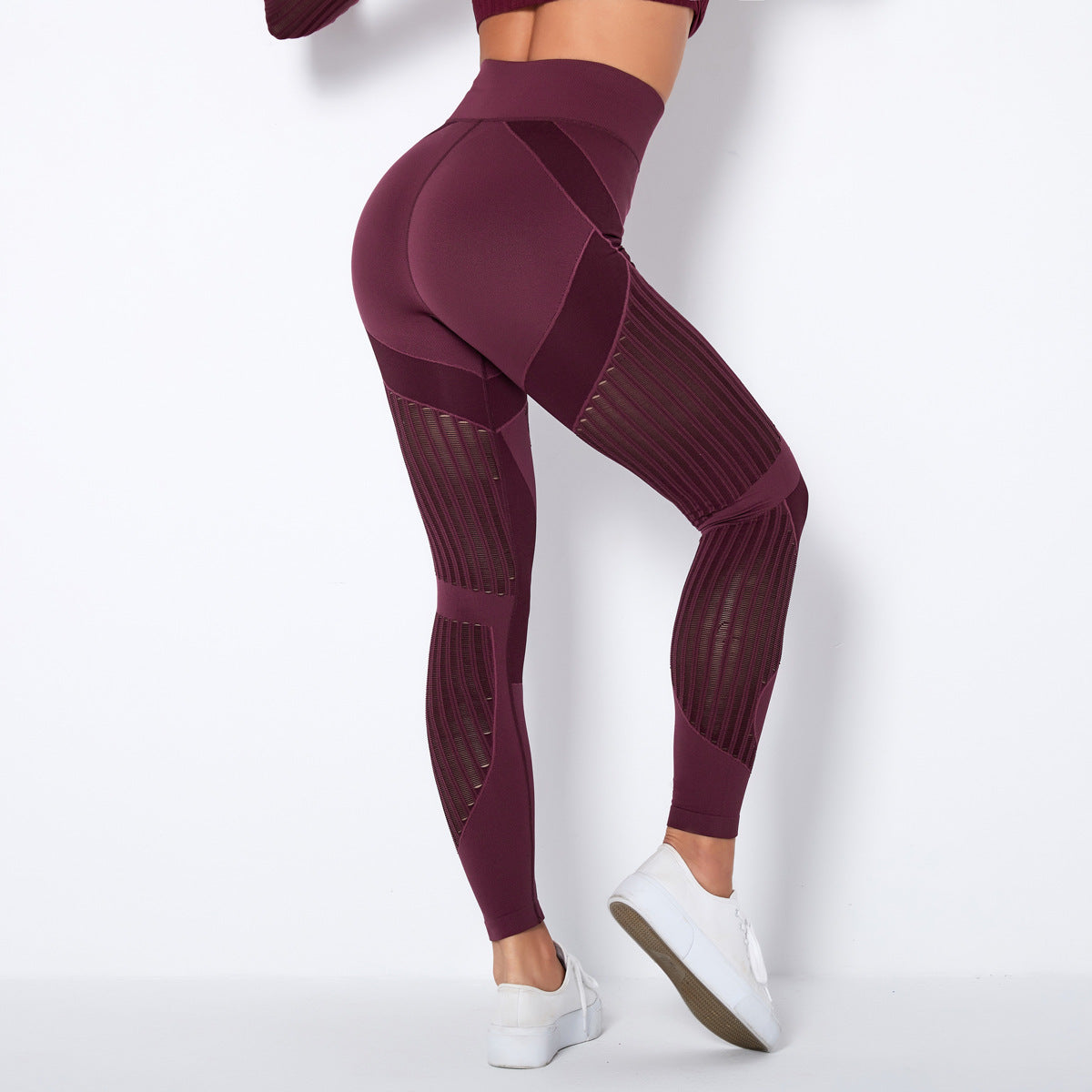 Femenza™ Seamless Mesh Knit Yoga Leggings High-Waist Supportive Fitness Pants