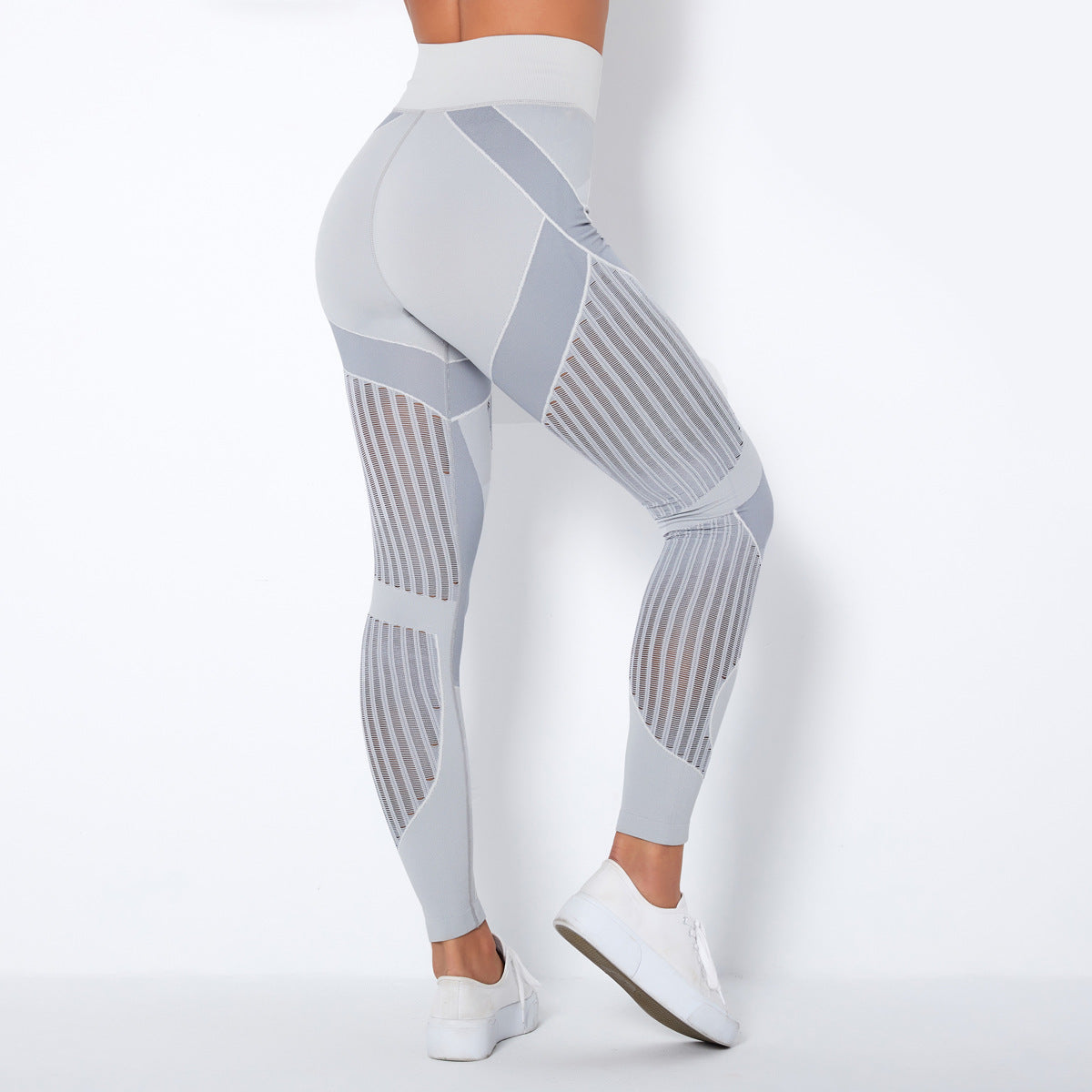 Femenza™ Seamless Mesh Knit Yoga Leggings High-Waist Supportive Fitness Pants