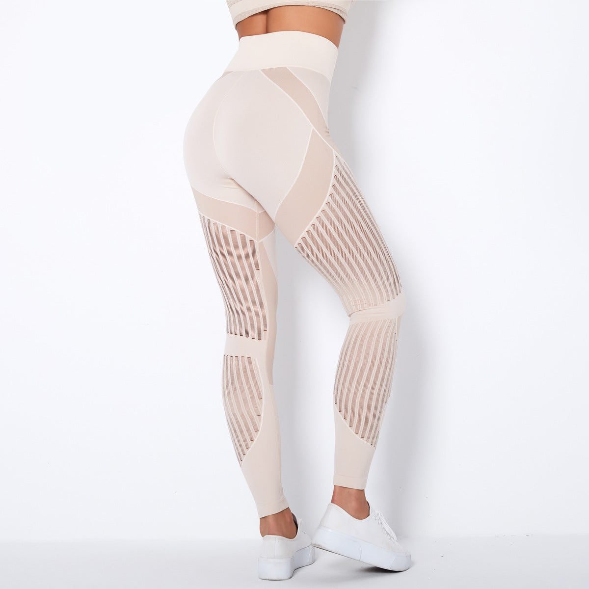 Femenza™ Seamless Mesh Knit Yoga Leggings High-Waist Supportive Fitness Pants