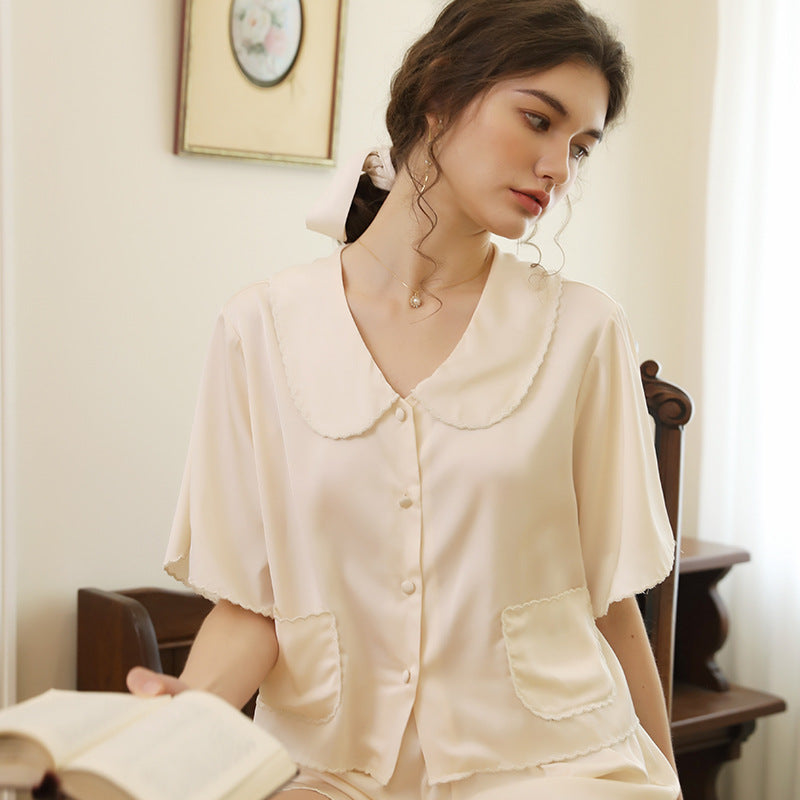 Femenza™ Premium Solid Color Silk Short Sleeve Loungewear Set