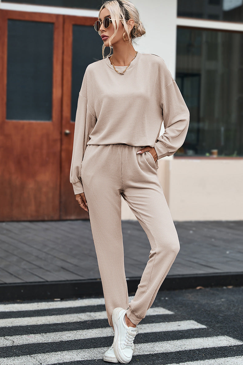 Femenza™ Solid Color Long-Sleeved Loungewear Suit Casual Set
