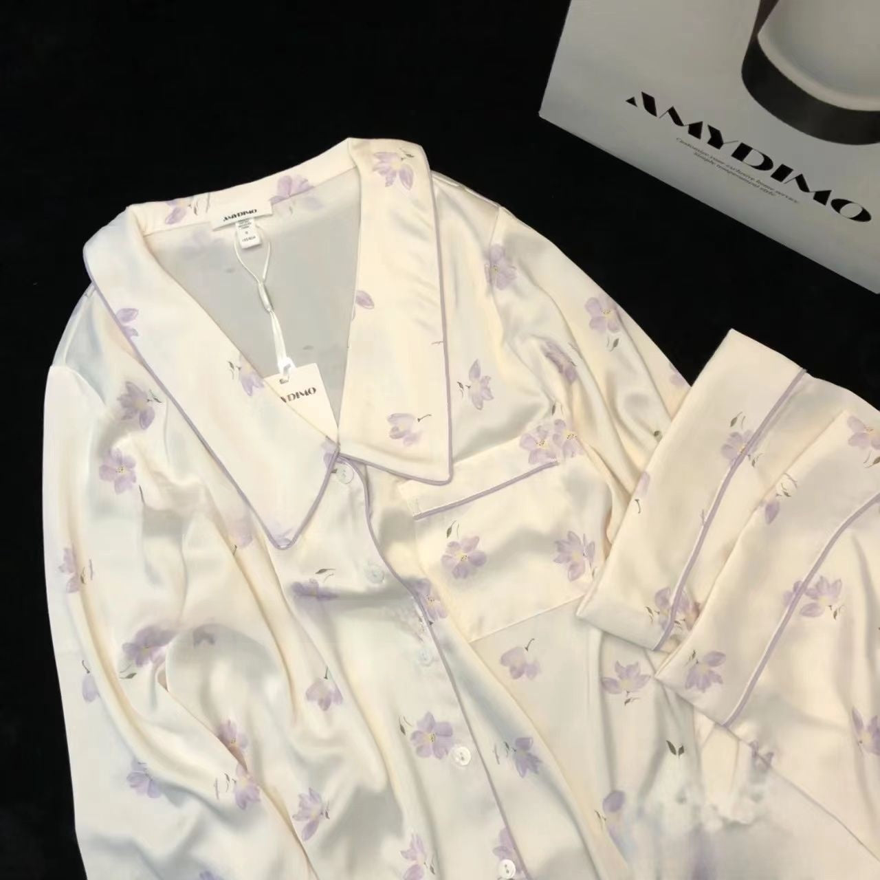 Femenza™ Magnolia Ice Silk Long Sleeve Pajamas Suit