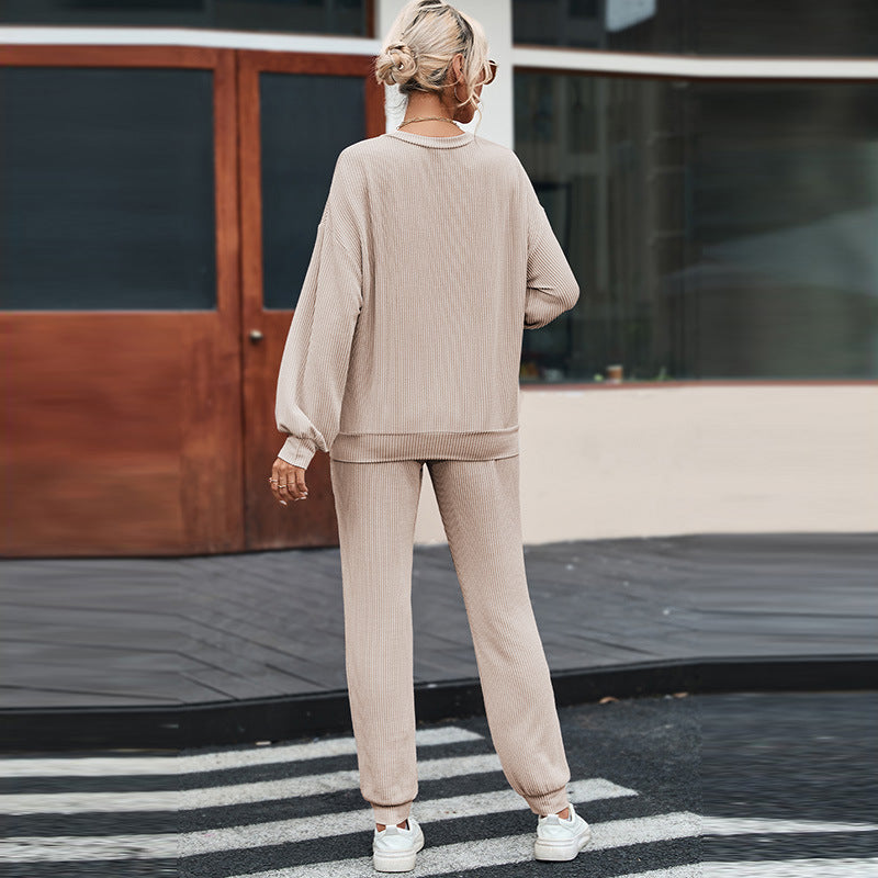 Femenza™ Solid Color Long-Sleeved Loungewear Suit Casual Set