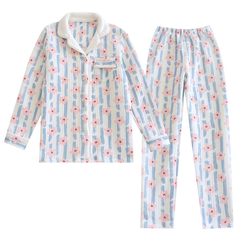 Femenza™ Long Sleeve Cardigan Cotton Three-layer Warm Loungewear Set