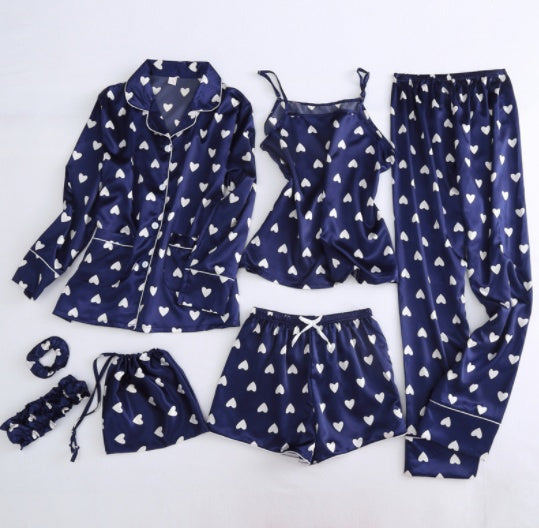 Femenza™ Simulated Silk Striped Seven-piece Loungewear