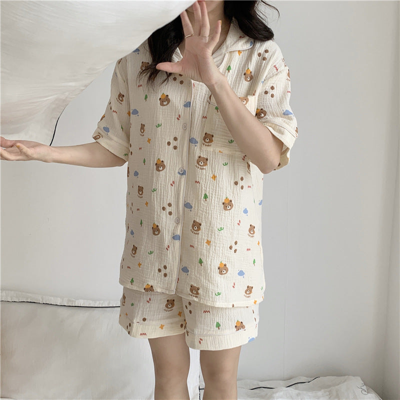 Femenza™ Cotton Bear Head Short Sleeve Cardigan Set