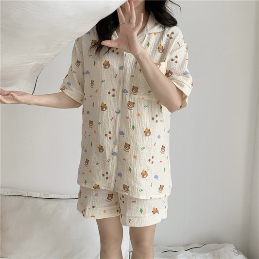 Femenza™ Cotton Bear Head Short Sleeve Cardigan Set