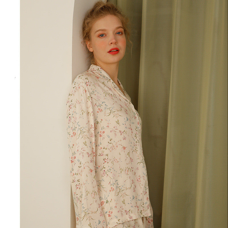 Femenza™ Satin Small Willow Leaf Floral Print Loungewear