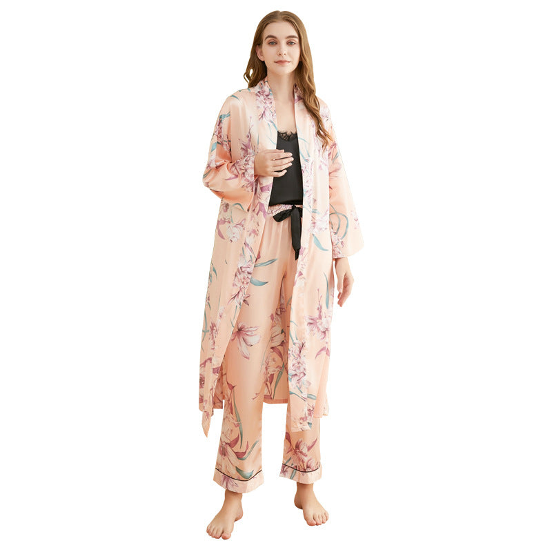 Femenza™ Print Pajamas Mid Length Belted Loungewear Three Piece Set
