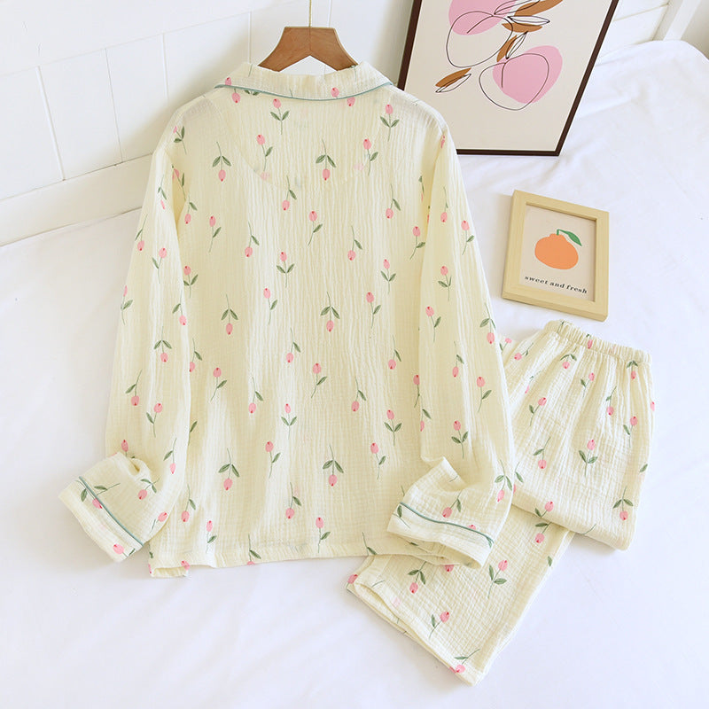 Femenza™ Gauze Double Crepe Lapel Loungewear Set
