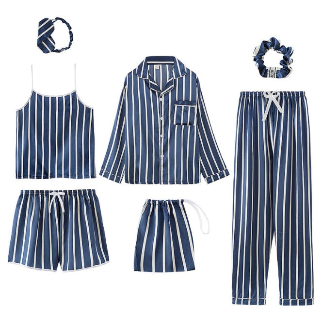 Femenza™ Simulated Silk Striped Seven-piece Loungewear