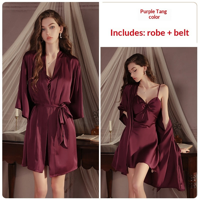 Femenza™  Camisole Nightdress Slip-On Silk Robe Set