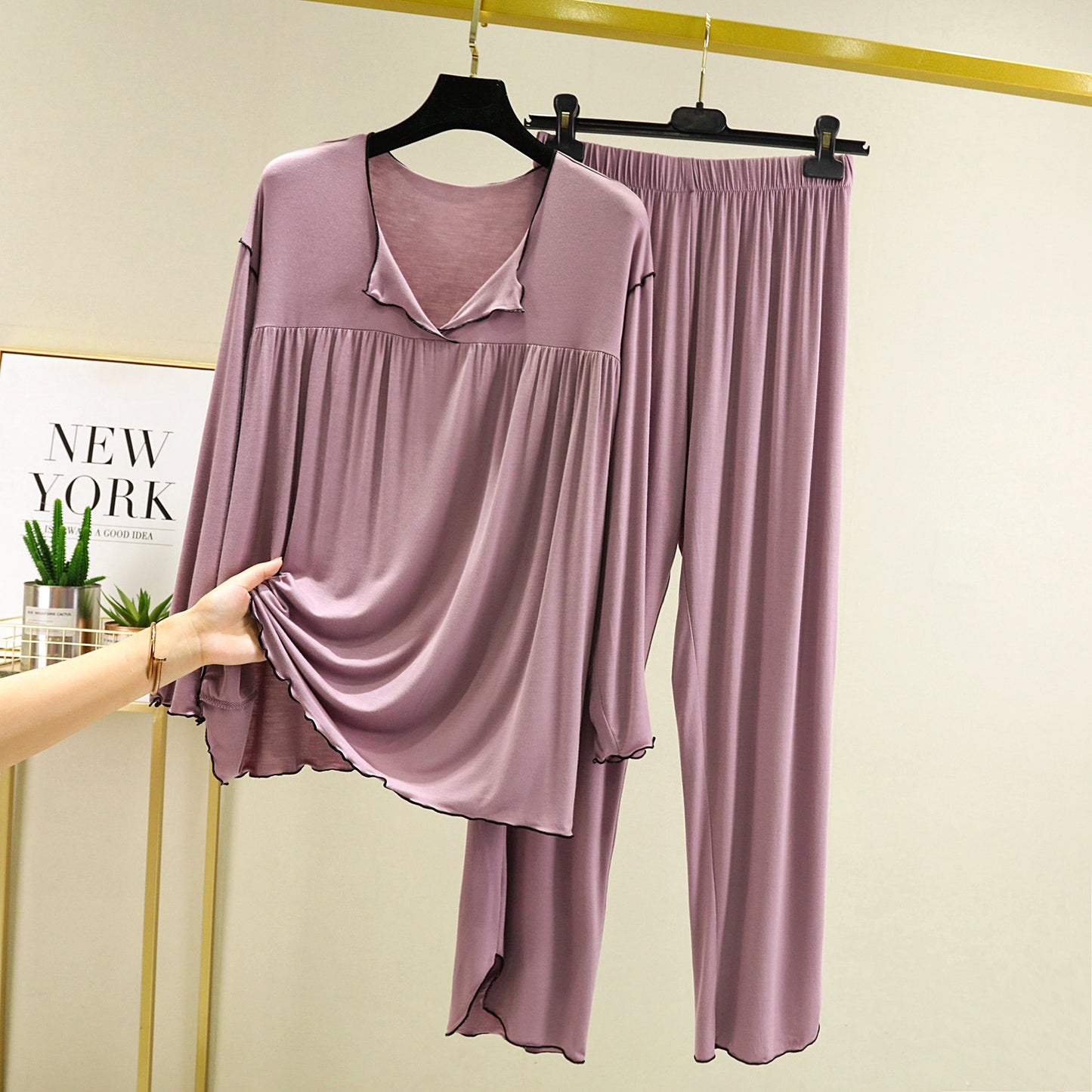Femenza™ Long Sleeve Straight Pants Loungewear Set