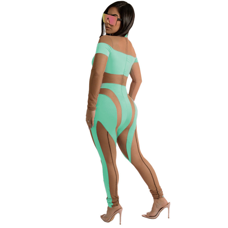 Femenza™ Mesh Stitching Nightclub See-through Jumpsuit