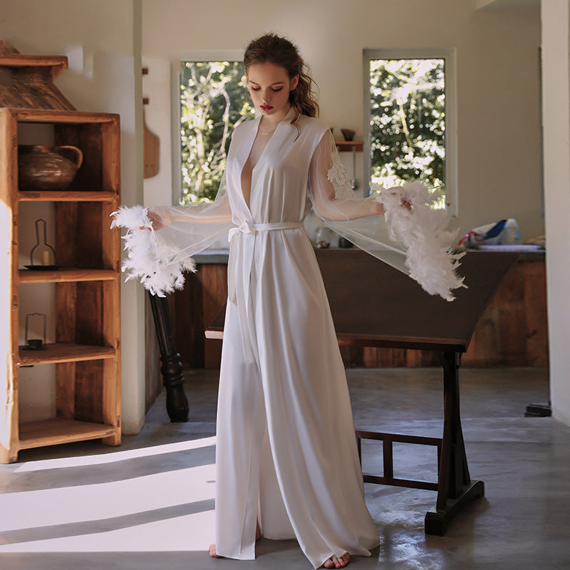Femenza™ Embroidered Lace-up Long Nightgown Loungewear