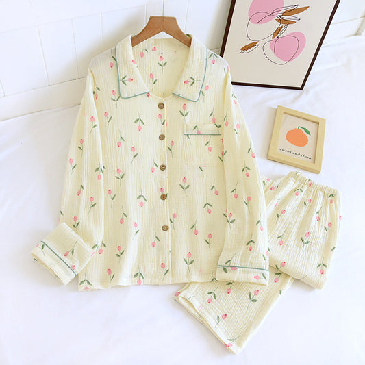 Femenza™ Gauze Double Crepe Lapel Loungewear Set