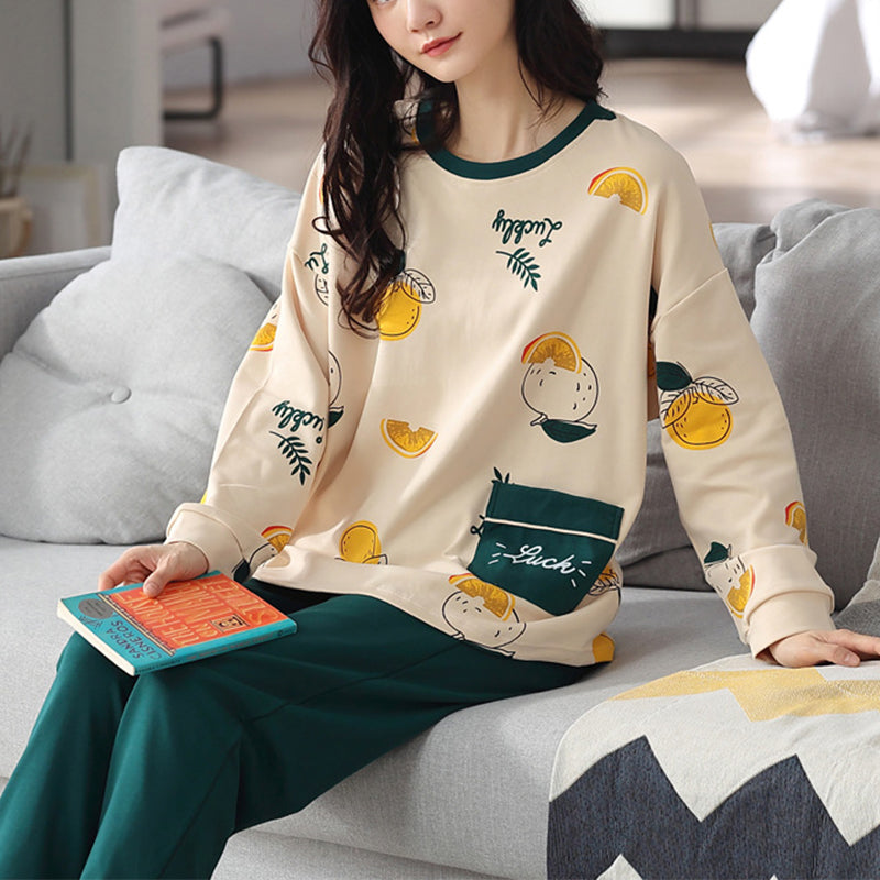 Femenza™ Loose Long Sleeves Print Pajamas Sleepwear Set