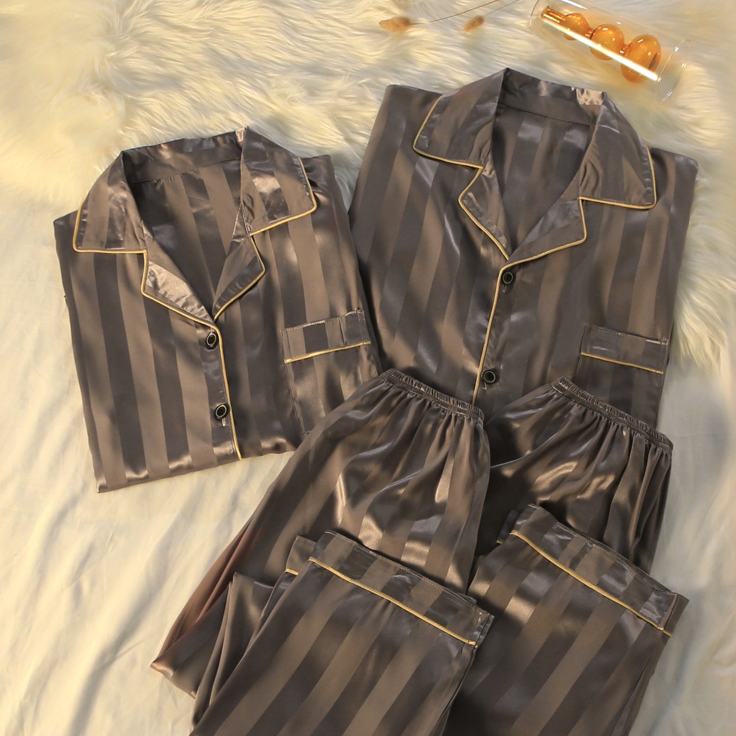 Femenza™ Striped Luxury Silk Loungewear