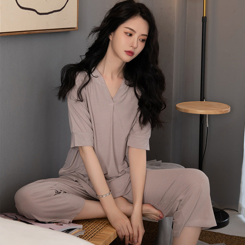 Femenza™ Modal Short Sleeve Cropped Pants Loungewear Set