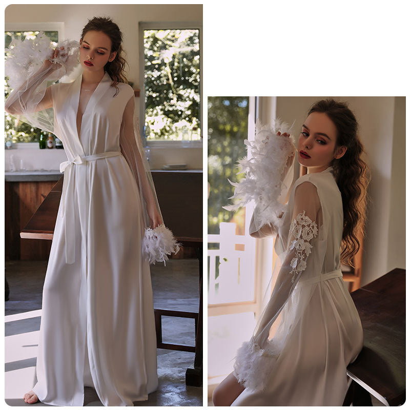 Femenza™ Embroidered Lace-up Long Nightgown Loungewear