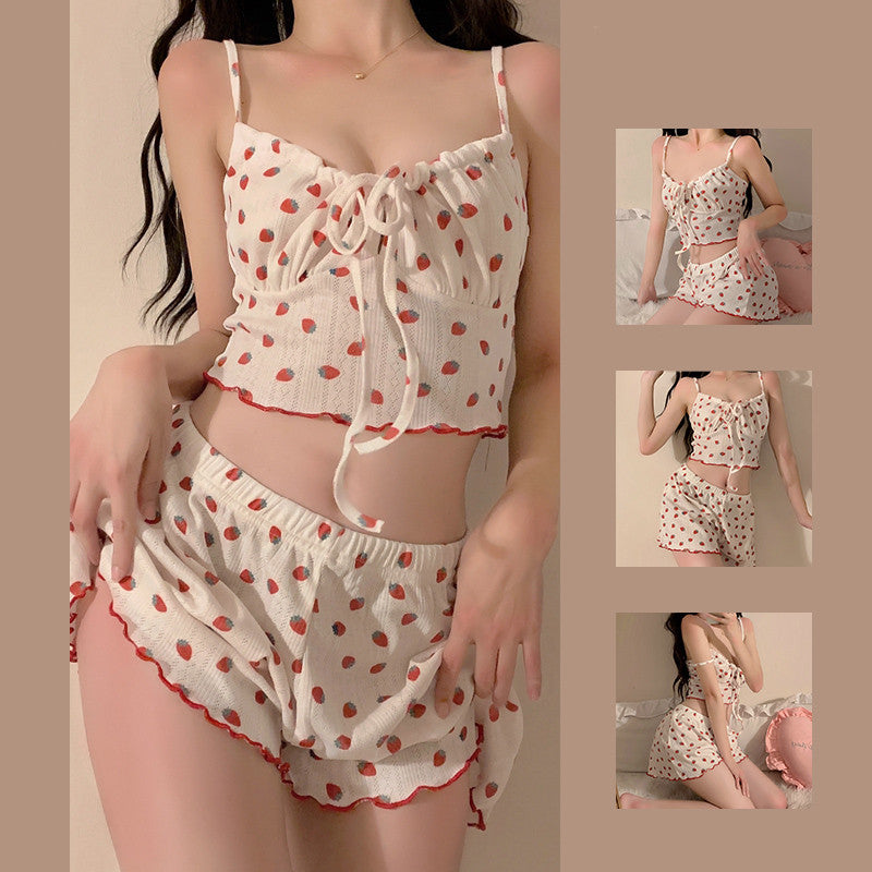 Femenza™ Strawberry Print Halter Loungewear Shorts Set