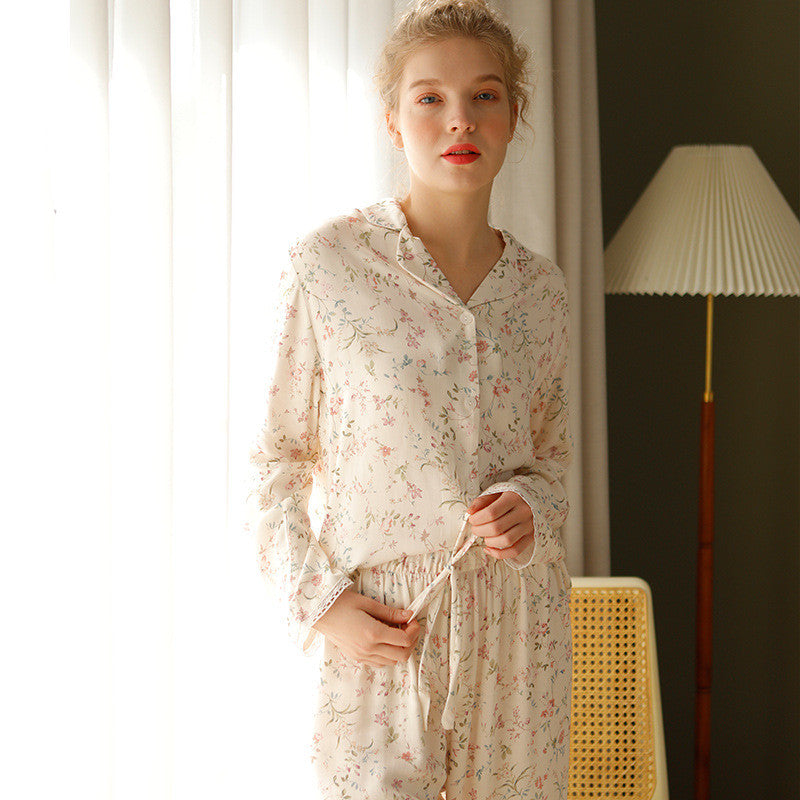 Femenza™ Satin Small Willow Leaf Floral Print Loungewear