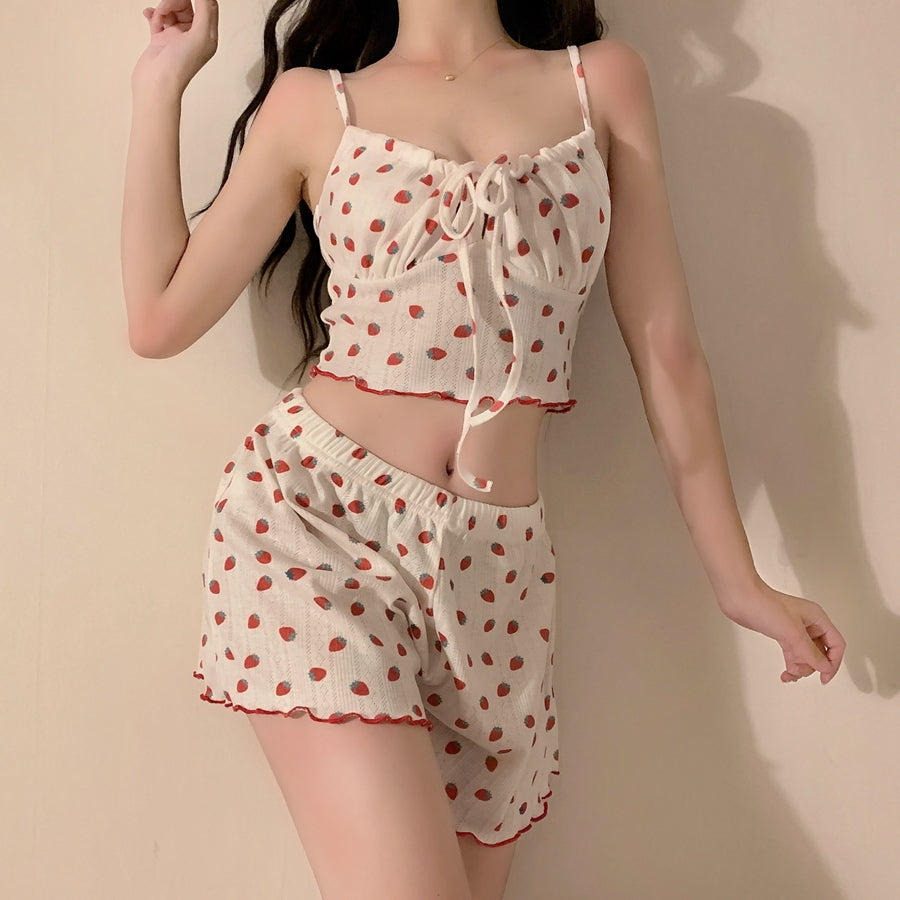 Femenza™ Strawberry Print Halter Loungewear Shorts Set