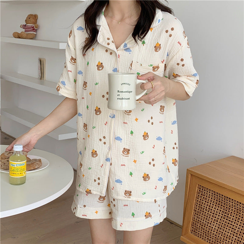 Femenza™ Cotton Bear Head Short Sleeve Cardigan Set