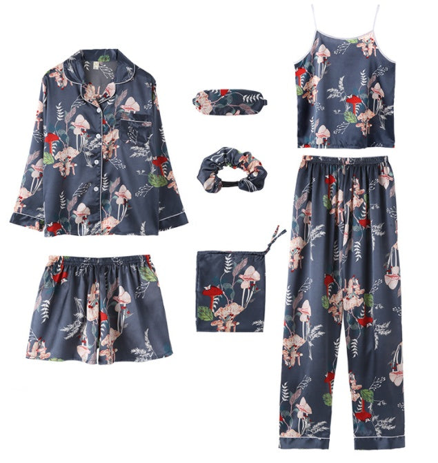 Femenza™ Simulated Silk Striped Seven-piece Loungewear
