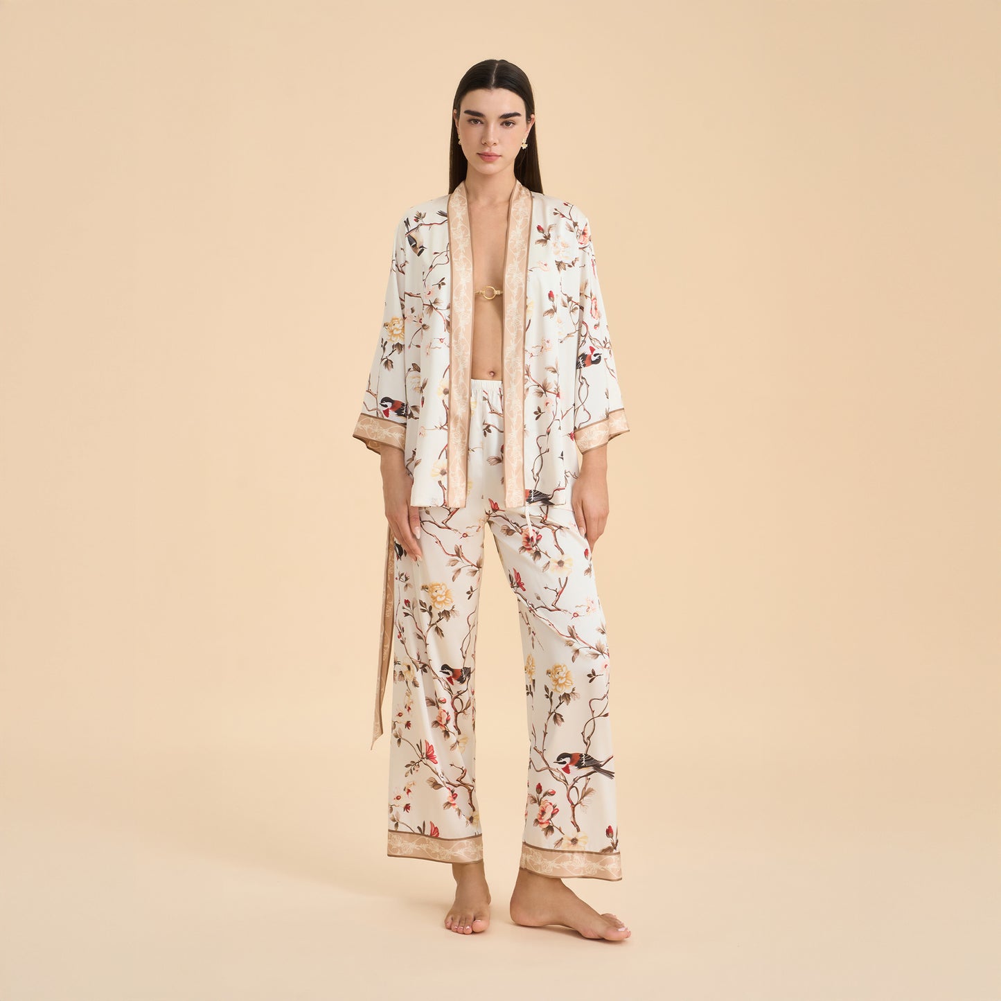 Femenza™ Floral-print Satin Chiffon Loungewear Set