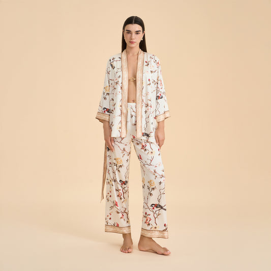 Femenza™ Floral-print Satin Chiffon Loungewear Set