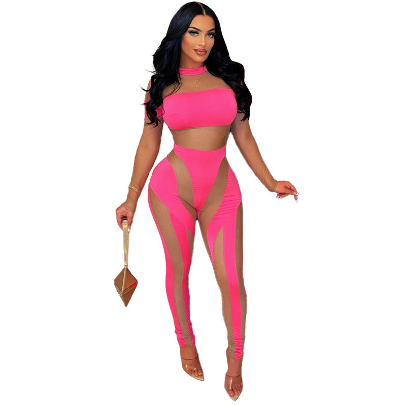 Femenza™ Mesh Stitching Nightclub See-through Jumpsuit