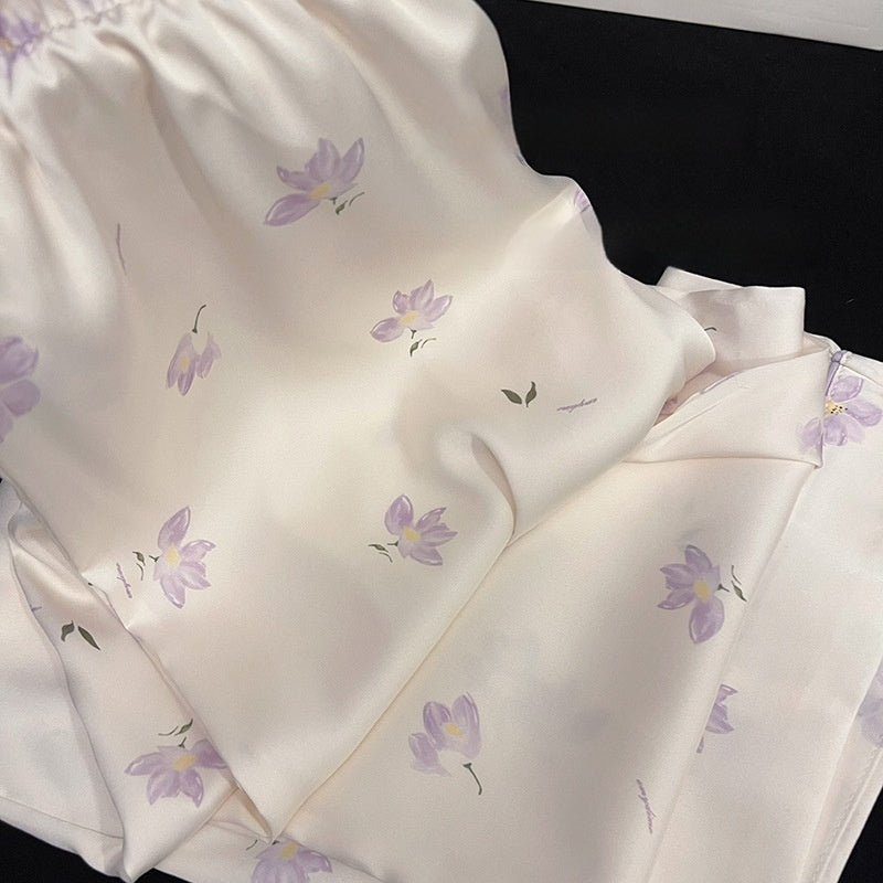 Femenza™ Magnolia Ice Silk Long Sleeve Pajamas Suit