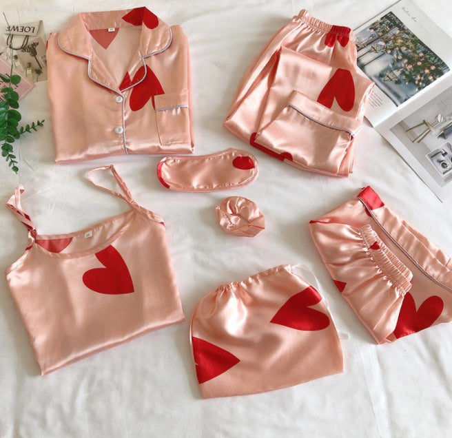 Femenza™ Simulated Silk Striped Seven-piece Loungewear