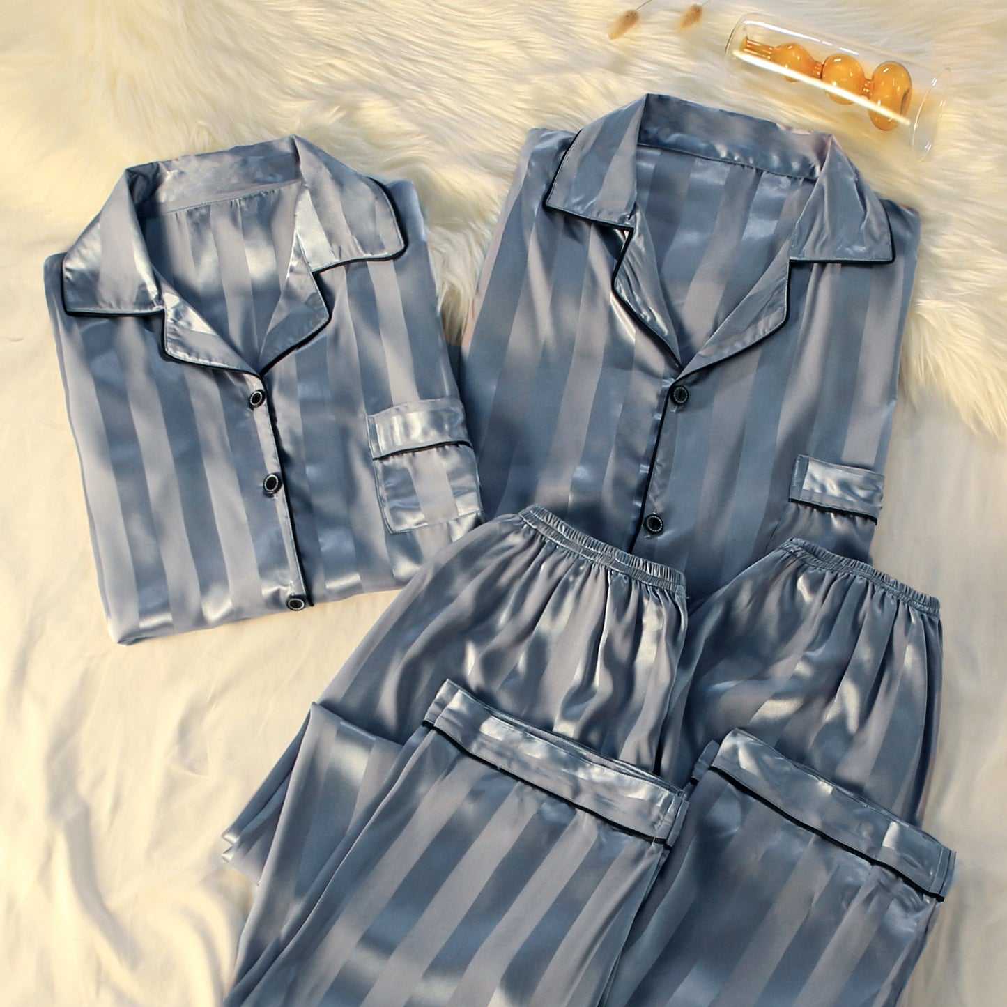 Femenza™ Striped Luxury Silk Loungewear