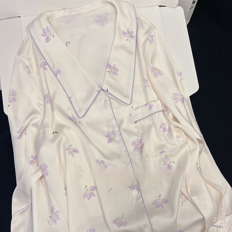 Femenza™ Magnolia Ice Silk Long Sleeve Pajamas Suit