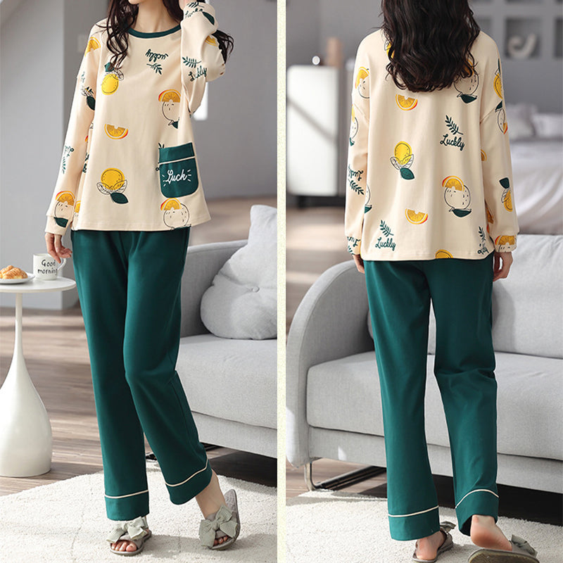 Femenza™ Loose Long Sleeves Print Pajamas Sleepwear Set