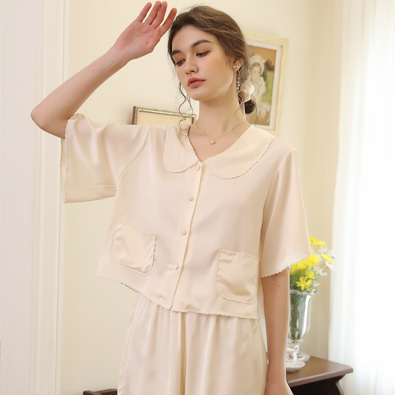 Femenza™ Premium Solid Color Silk Short Sleeve Loungewear Set