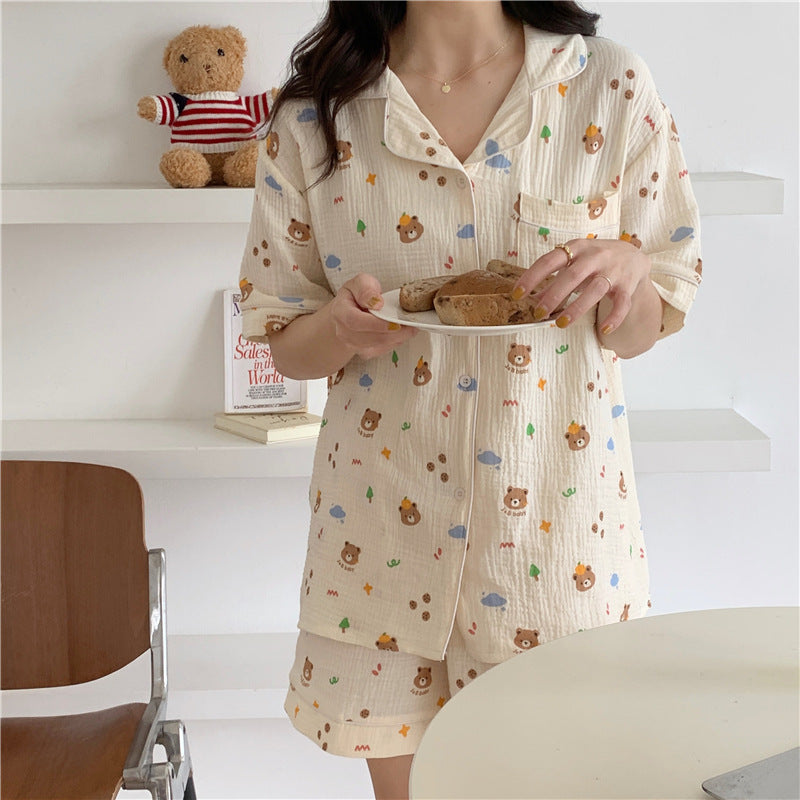 Femenza™ Cotton Bear Head Short Sleeve Cardigan Set