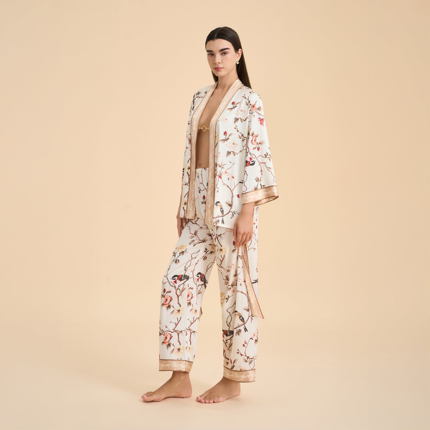 Femenza™ Floral-print Satin Chiffon Loungewear Set